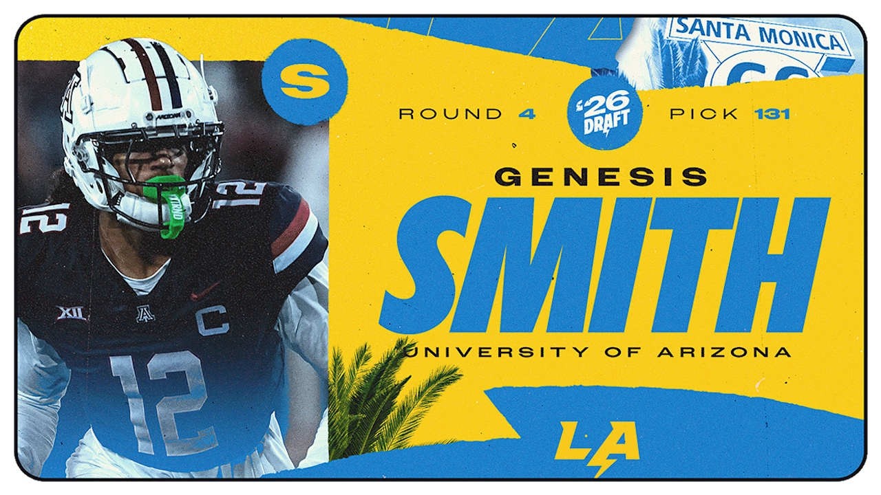 Bill Carroll’s 32 Picks In 32 Days Genesis Smith 6’1 5/8″ 202 FS NFL Draft Pick #131 of the Chargers Bill Carroll’s 32 Picks In 32 Days Genesis Smith 6’1 5/8″ 202 FS NFL Draft Pick #131 of the Chargers