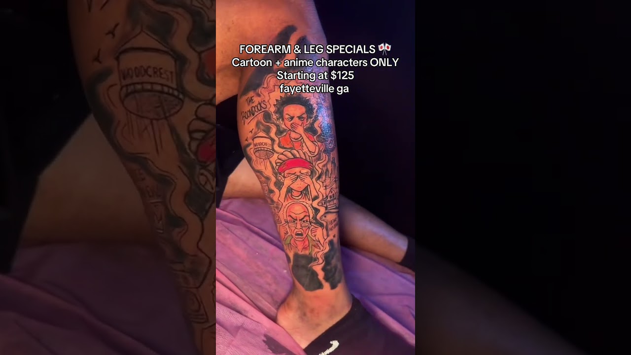 anime characters and cartoon characters starting at 125 leg tattoos in Fayetteville Georgia