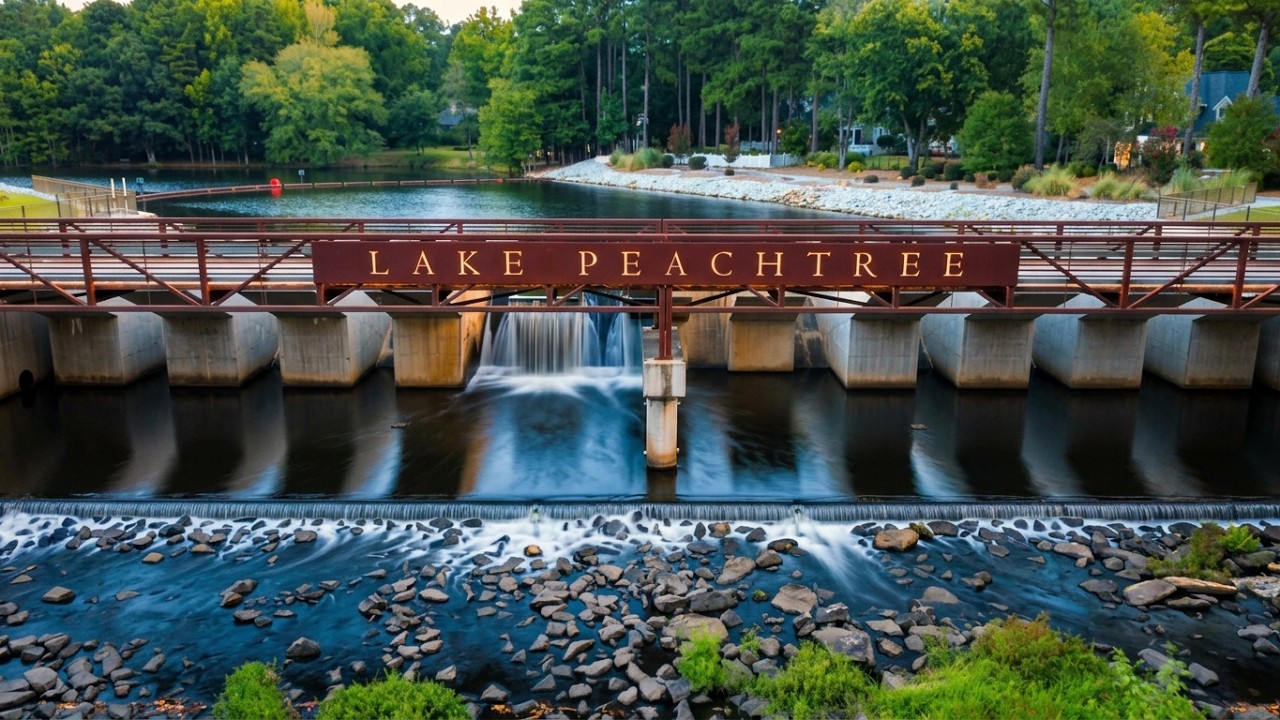 Stunning Aerial Views of the Lake Peachtree Spillway | Peachtree City, GA Stunning Aerial Views of the Lake Peachtree Spillway | Peachtree City, GA